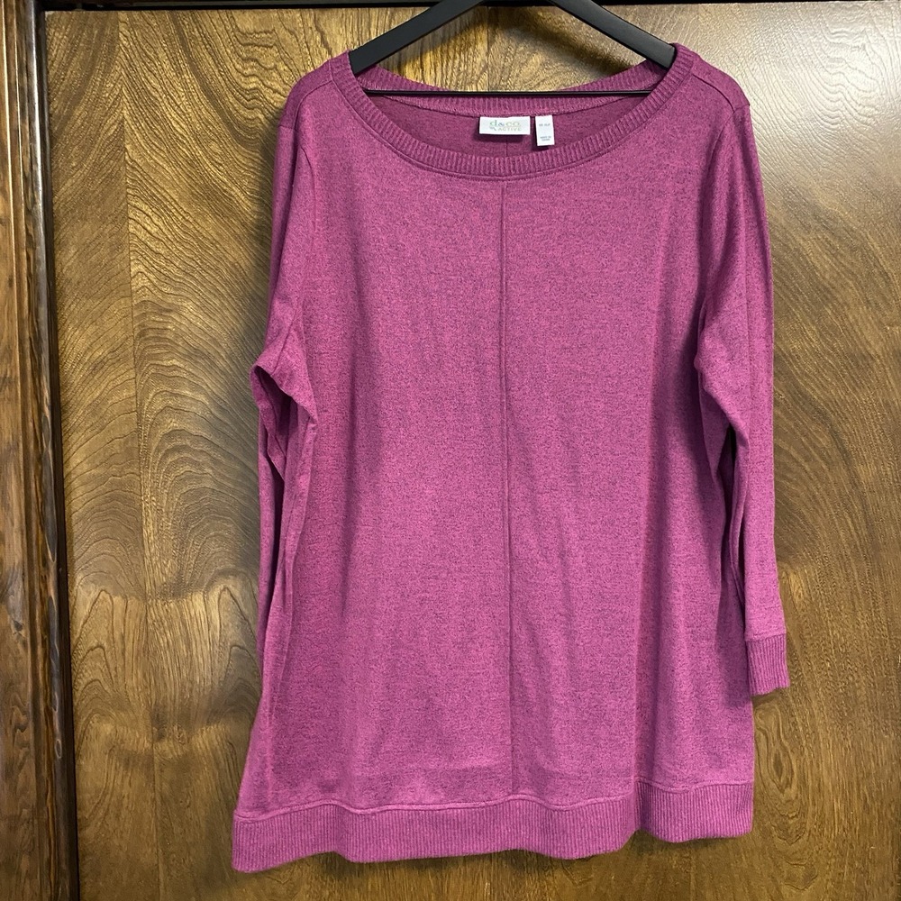 Denim & Co XLP Petite Purple Long Sleeve Athleisure Activewear Tunic Top Sporty